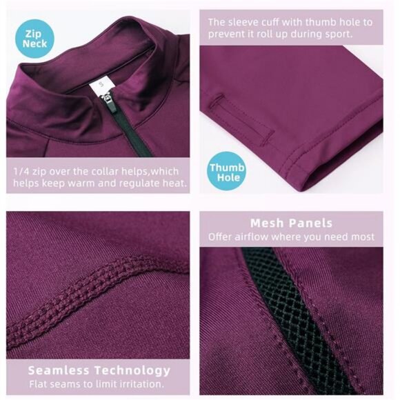 Womens Athletic Tops Long Sleeve Quick Dry UPF 50+ Soft Quarter Zip Pullover - Picture 5 of 8